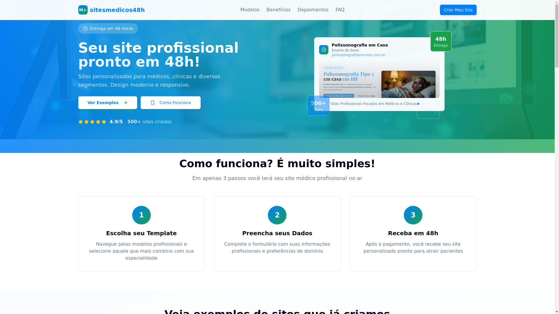 website screenshot of https://sitesmedicos48h.com.br/
