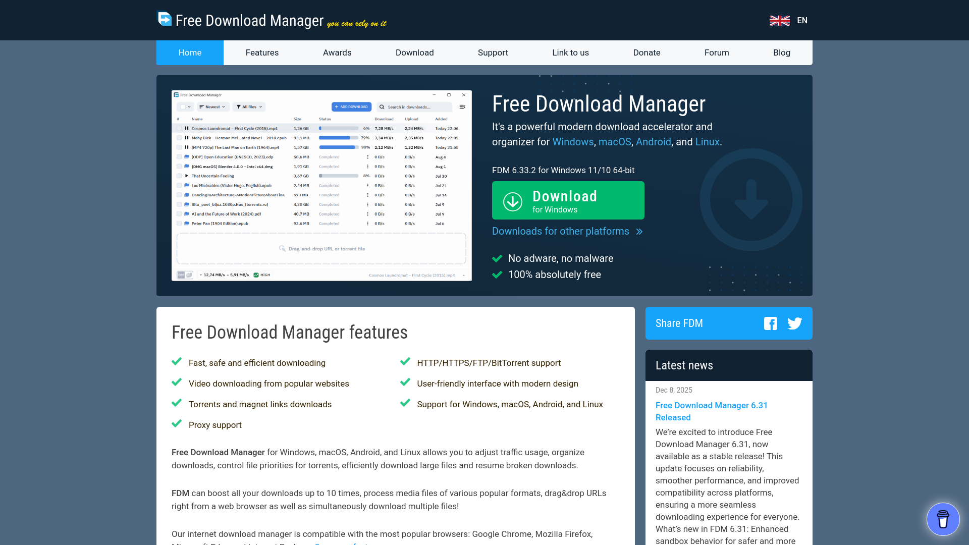 website screenshot of https://www.freedownloadmanager.org/
