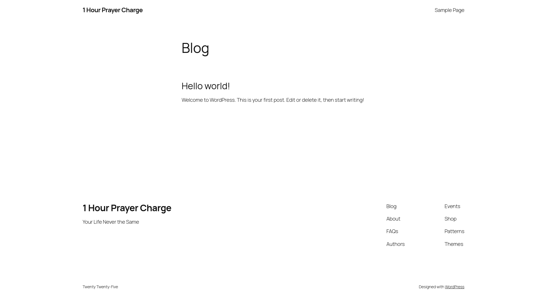 website screenshot of https://1hourprayercharge.com/