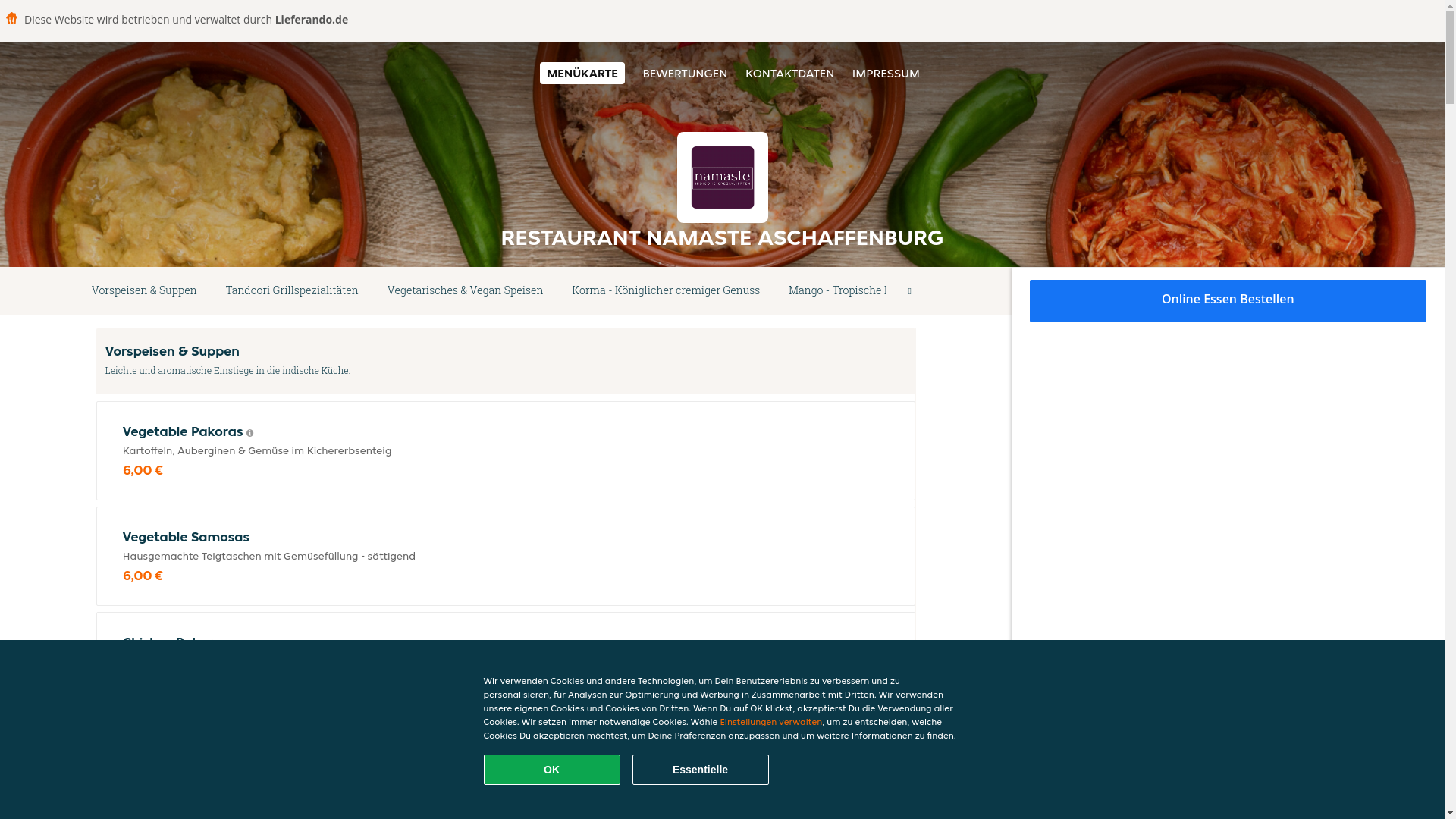 website screenshot of https://restaurantnamaste-aschaffenburg.de/
