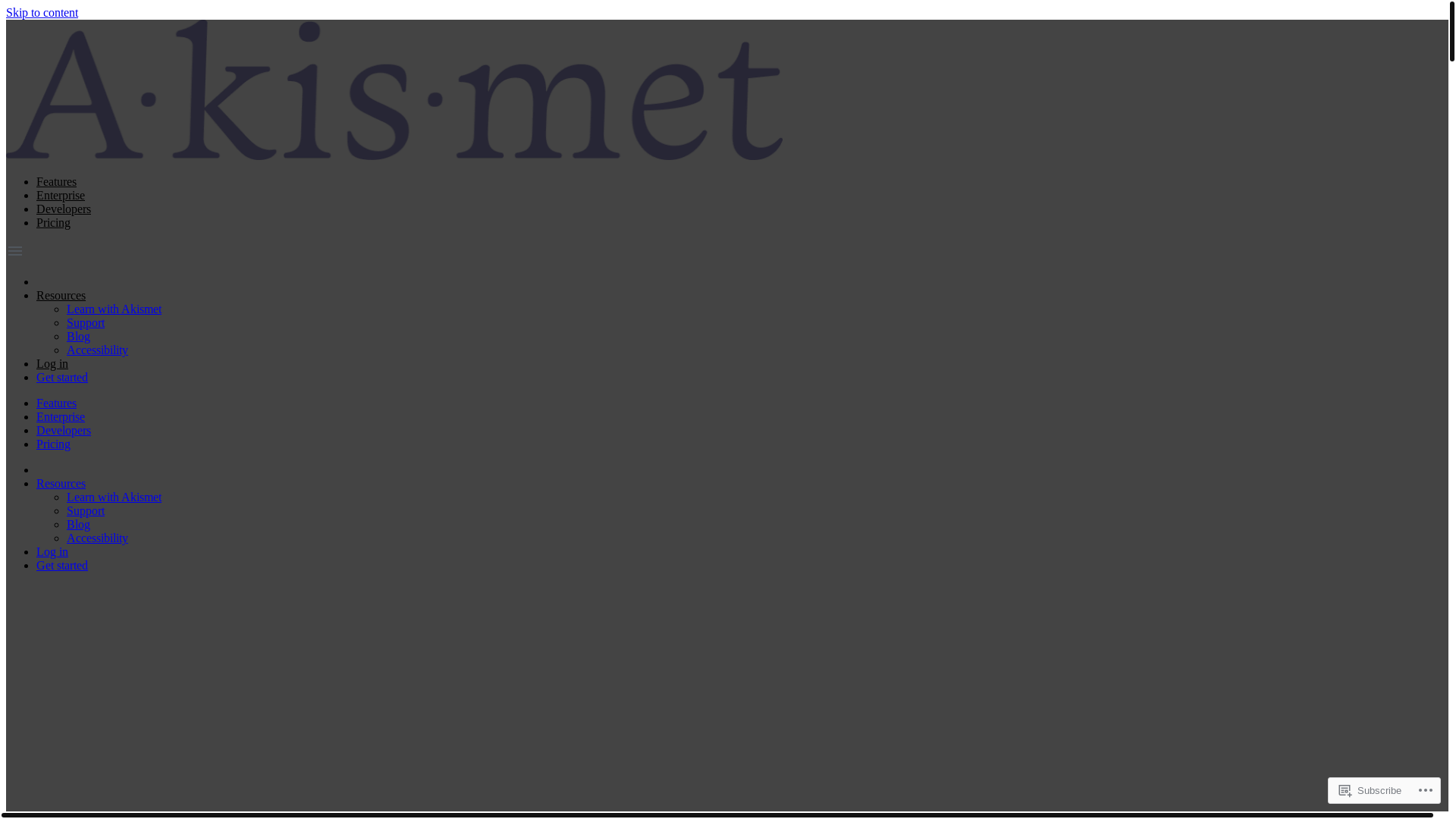 website screenshot of https://akismet.com