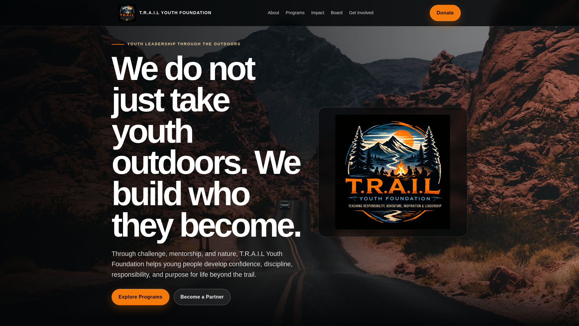 website screenshot of https://trailyouthfoundation.org/