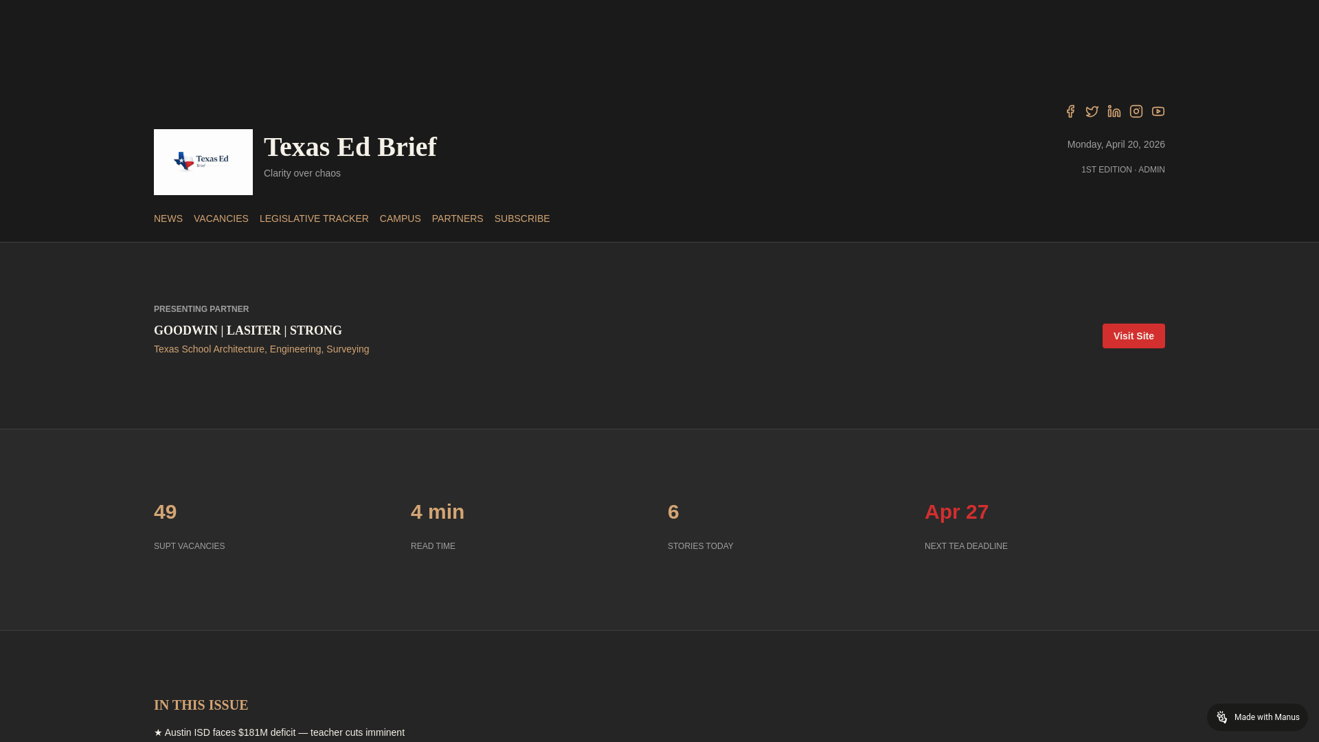 website screenshot of https://texasedbrief.com/