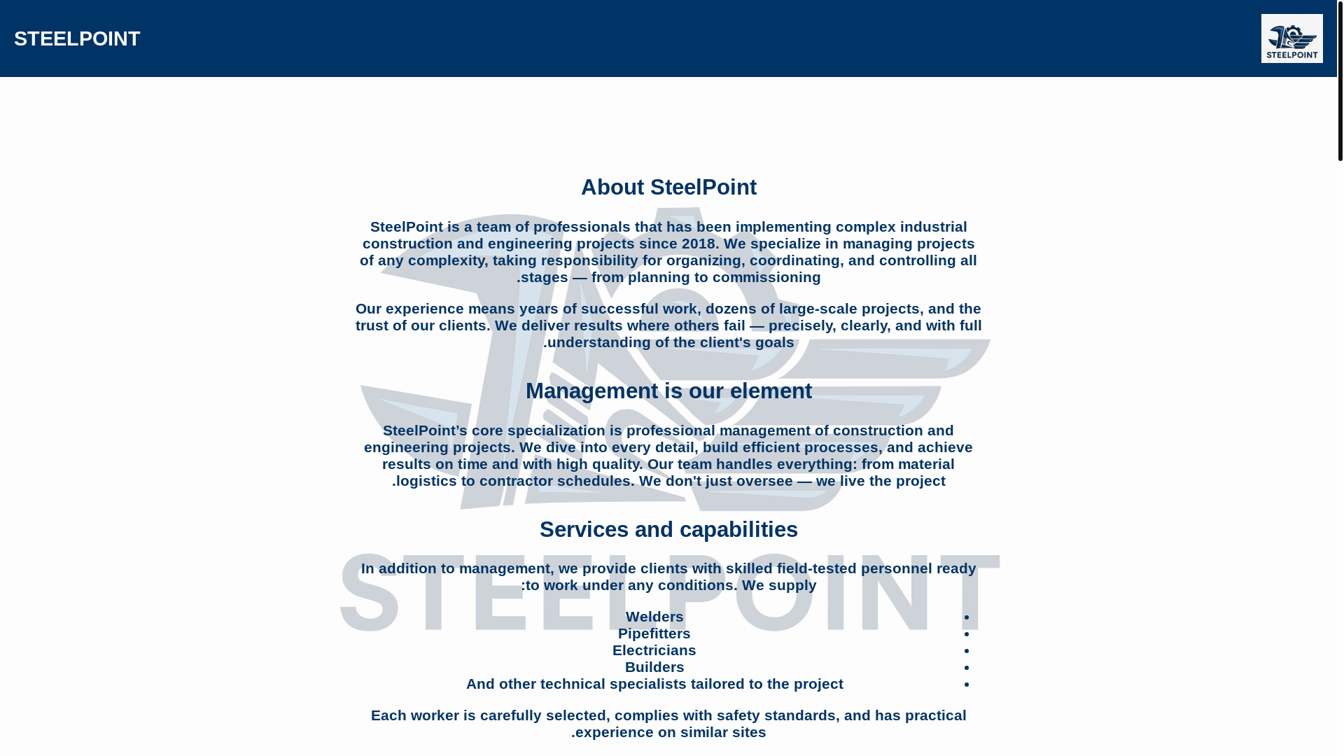 website screenshot of https://steelpoint.ee/