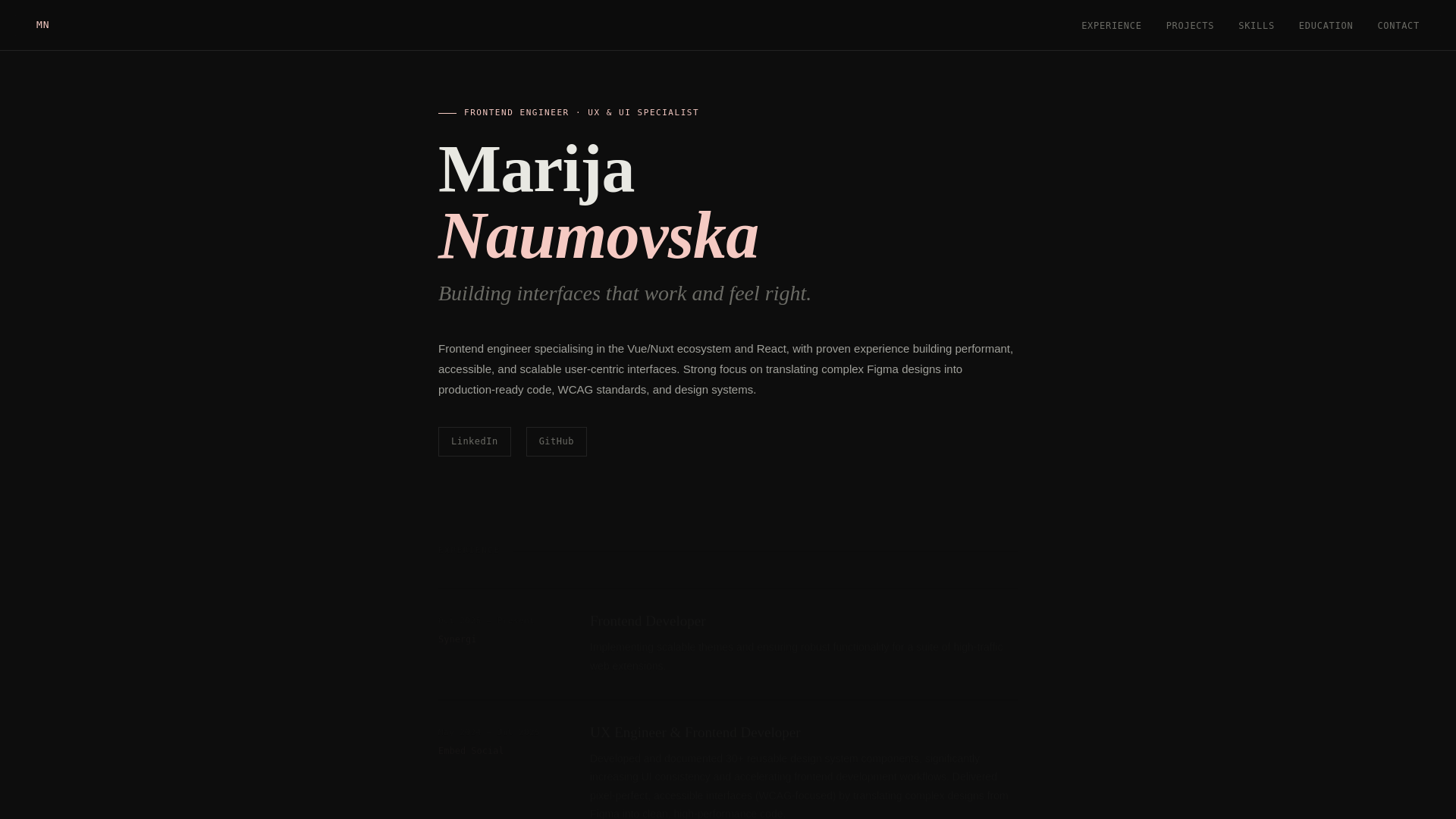website screenshot of https://marijanaumovska.com/
