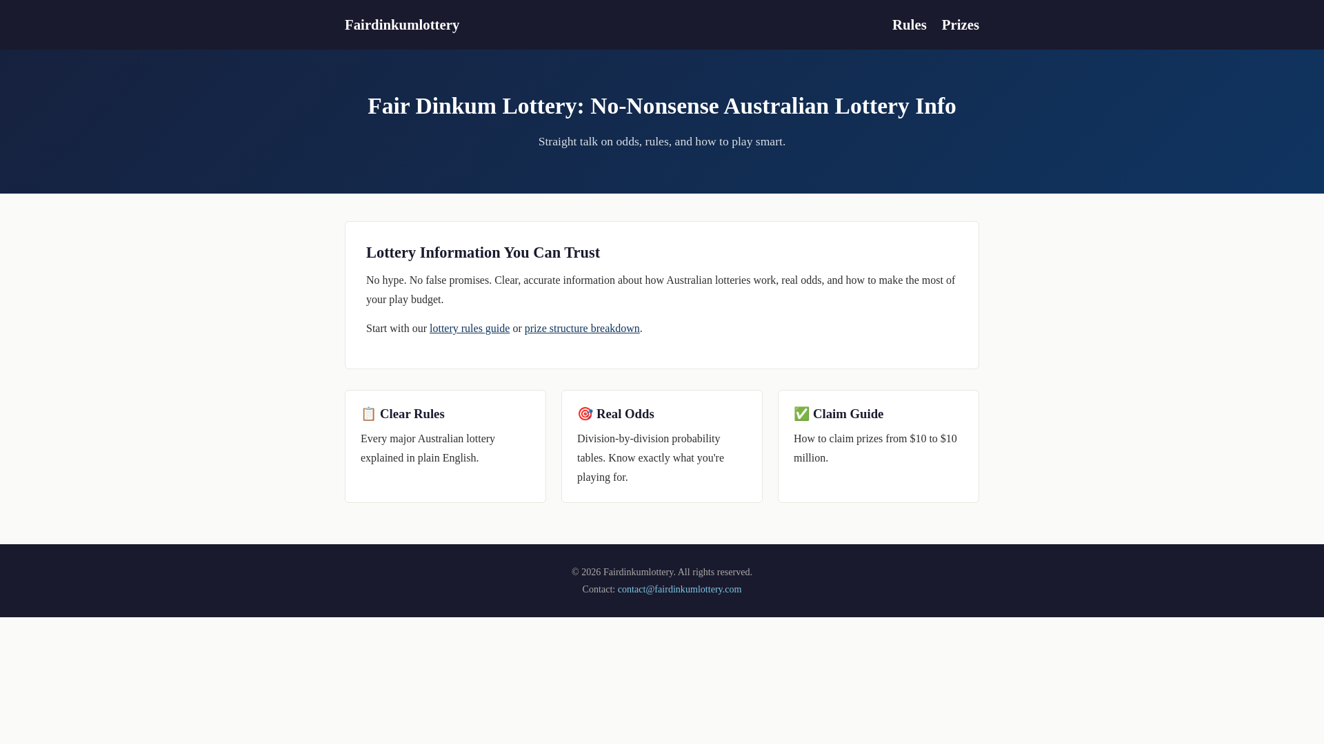 website screenshot of https://fairdinkumlottery.pages.dev/