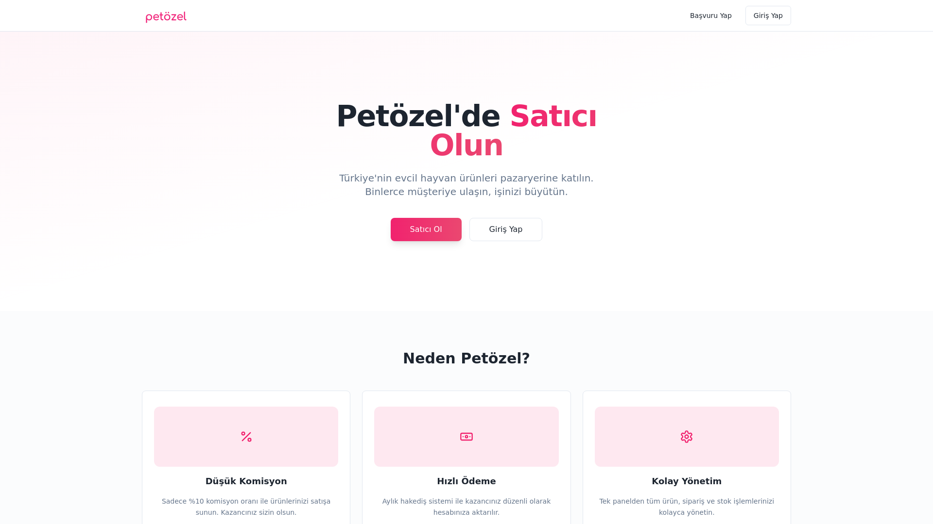 website screenshot of https://petozel-satici.pages.dev/