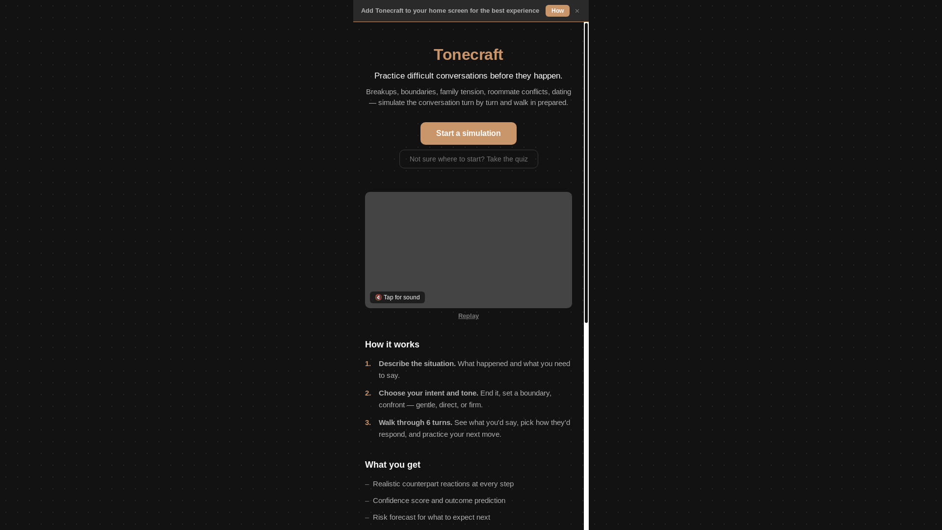 website screenshot of https://tonecraft.me/