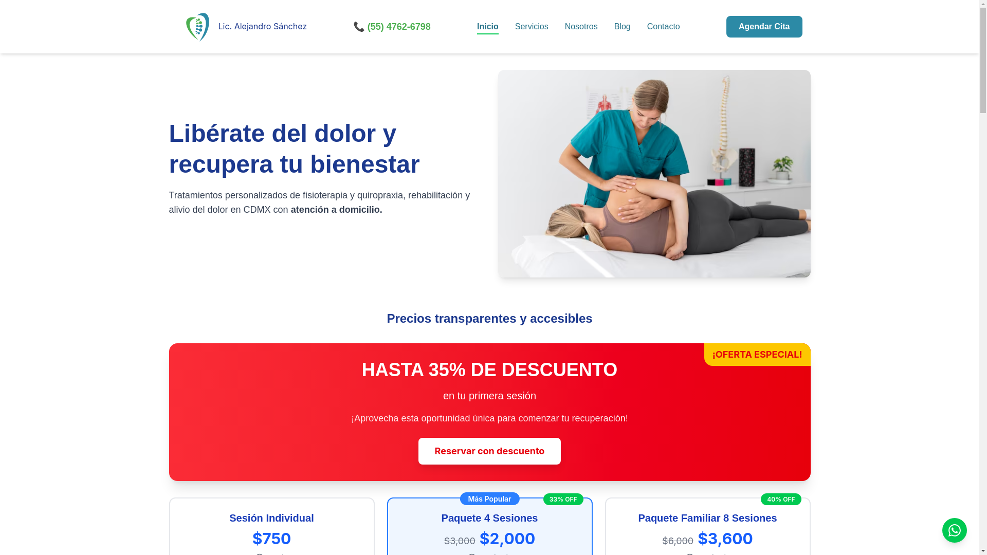 website screenshot of https://alefisioquiro.mx/