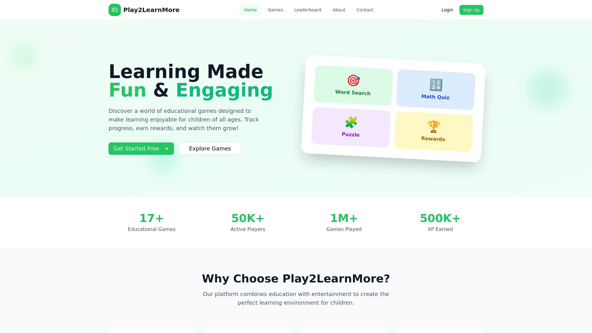 website screenshot of https://play2learnmore.com/