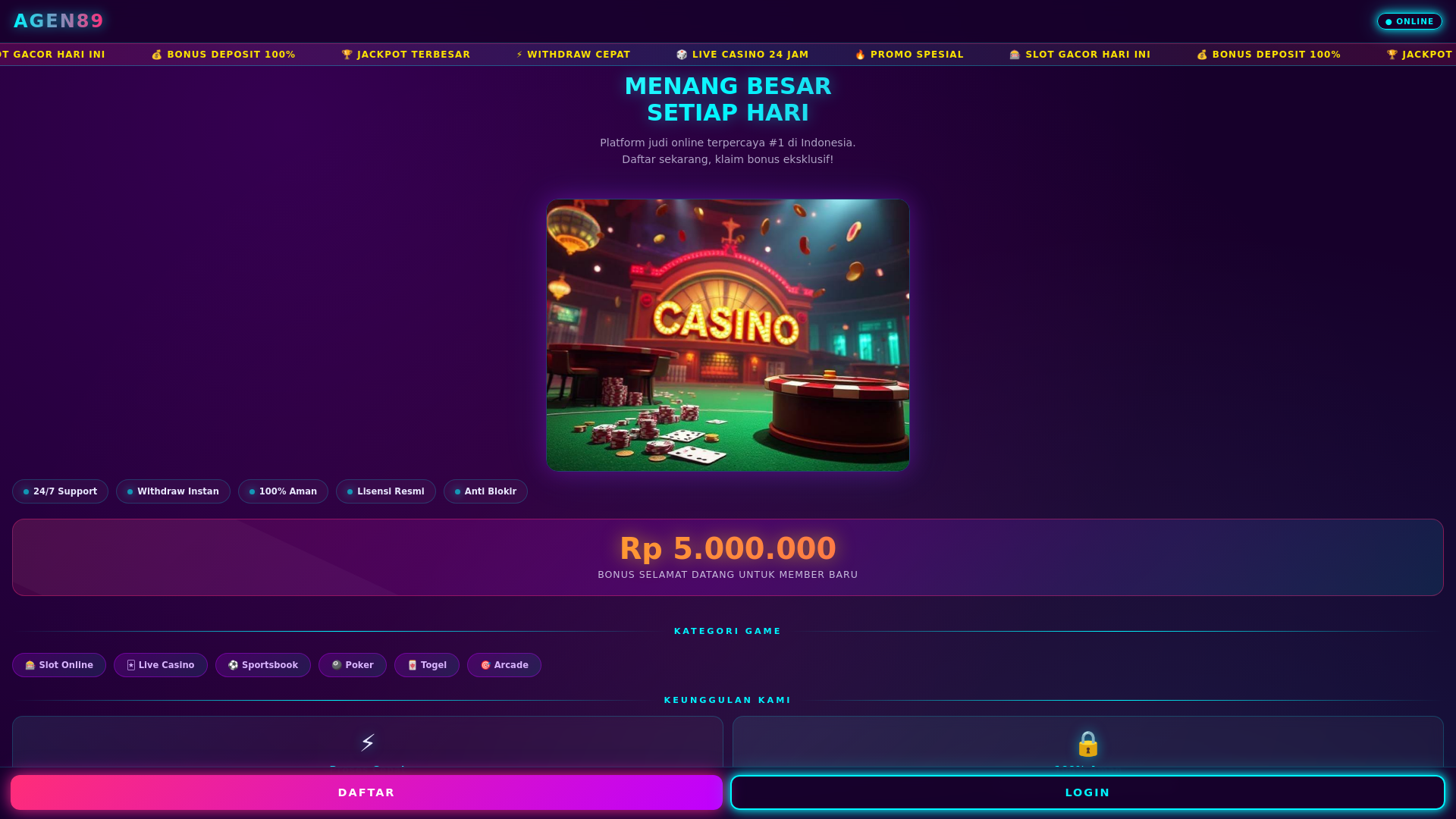 website screenshot of https://agen89-login.pages.dev/