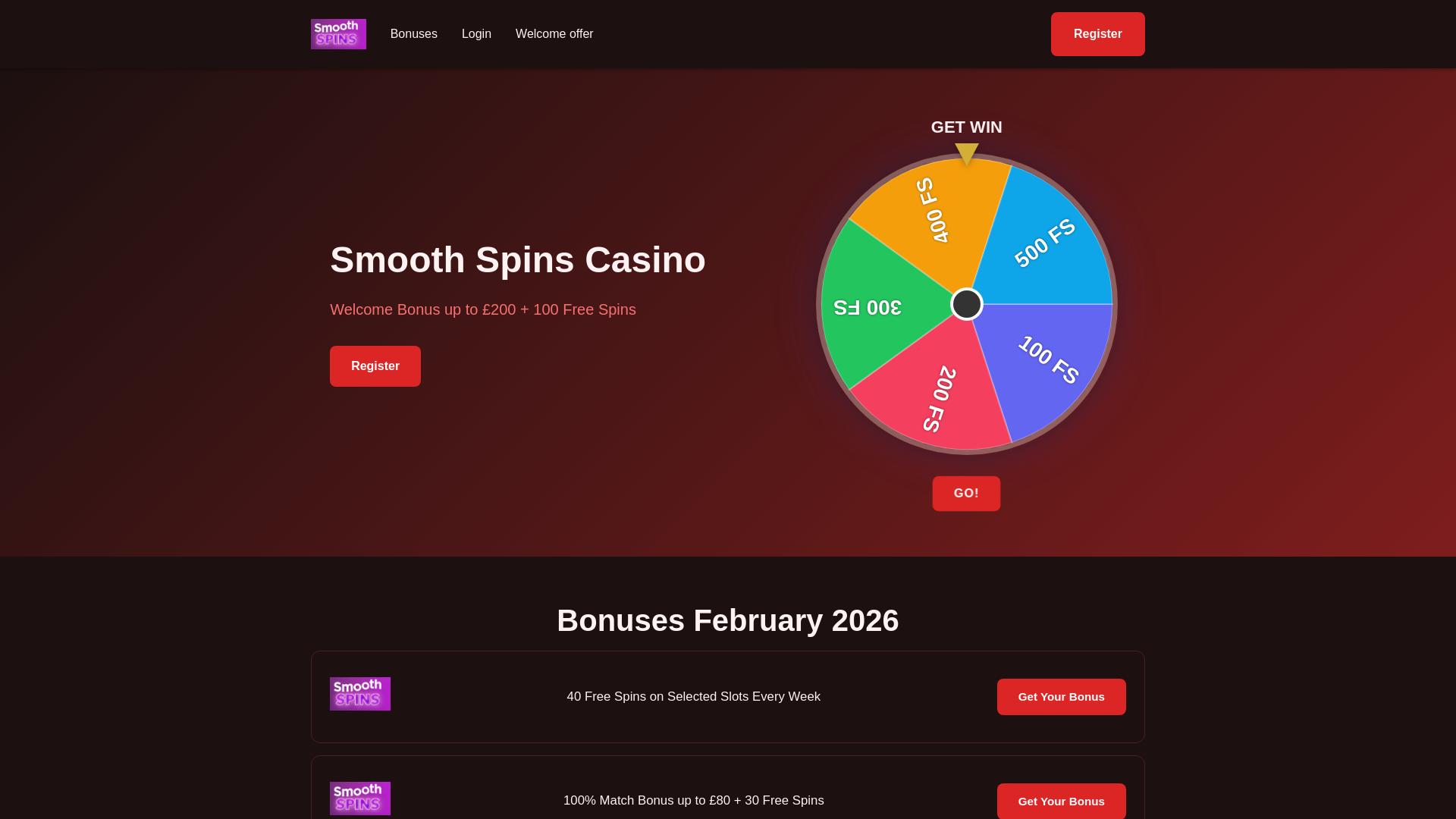 website screenshot of https://smoothspins-casino-uk.com/