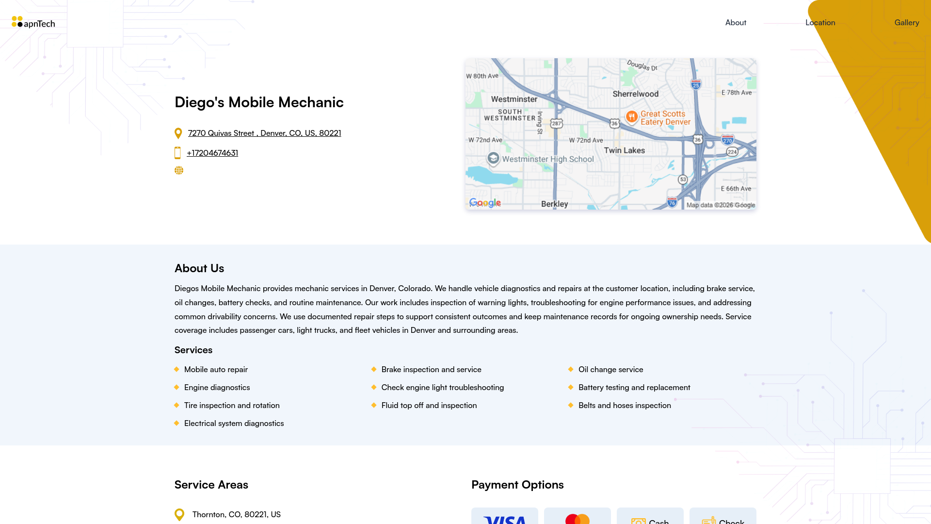 website screenshot of https://diegosmobilemechanic.online/