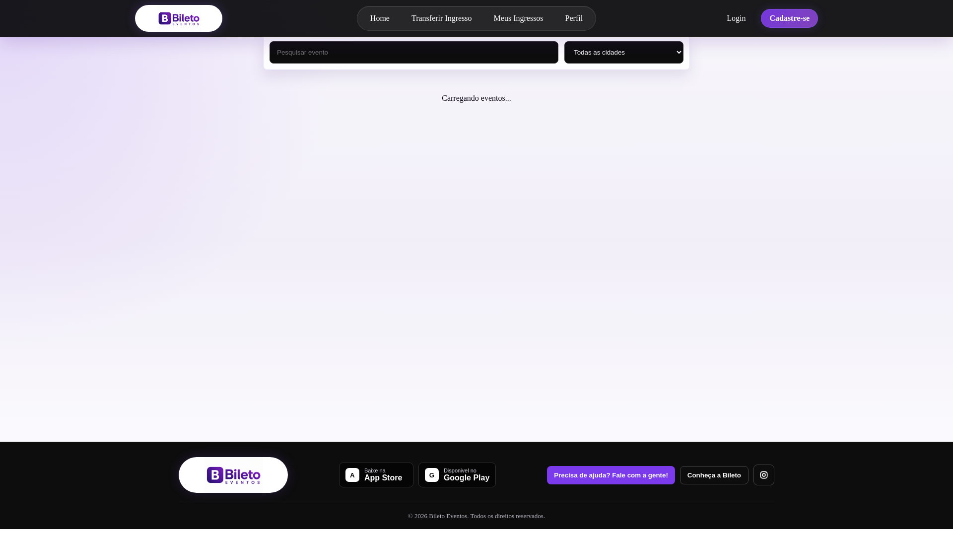 website screenshot of https://biletoeventos.com.br/