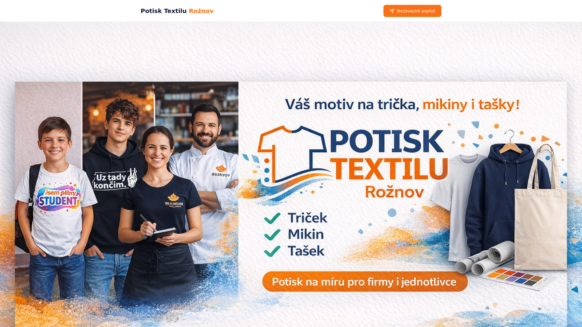 website screenshot of https://potisktextiluroznov.cz/