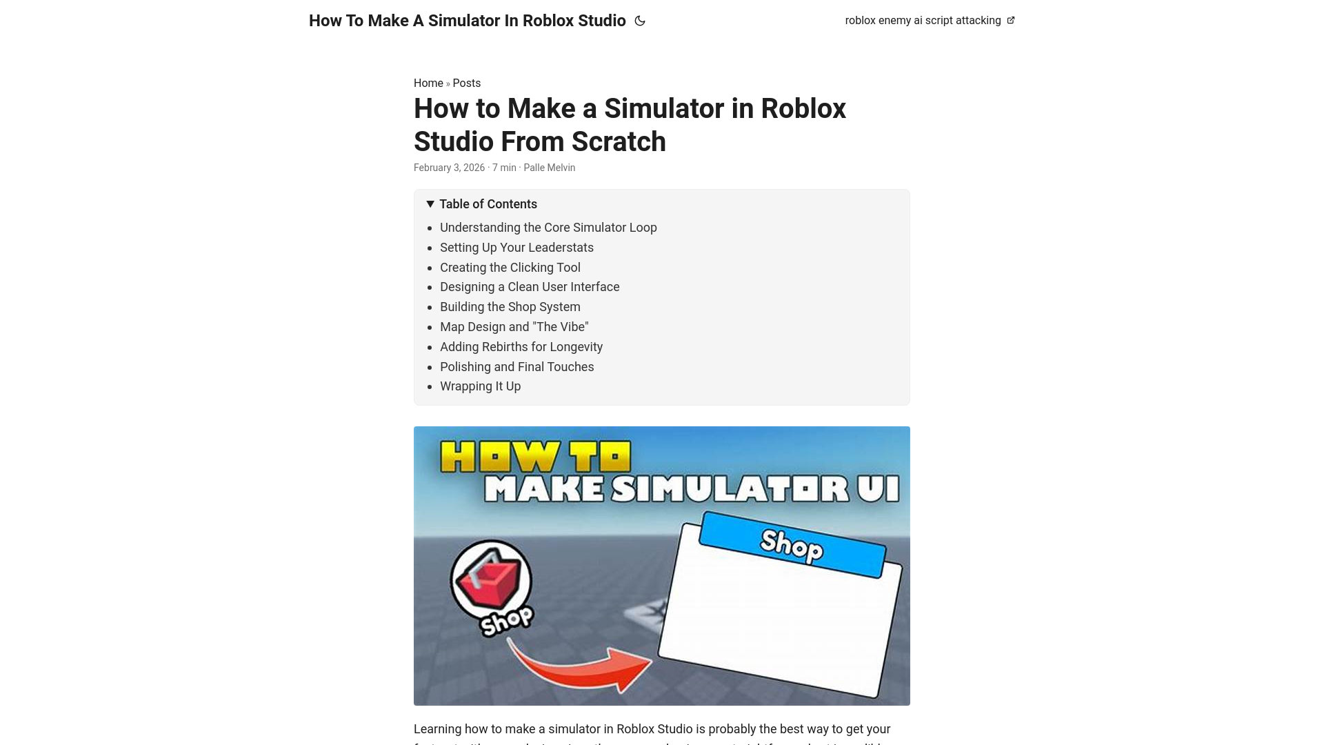 website screenshot of https://how-to-make-a-simulator-in-roblox-studio.pages.dev/