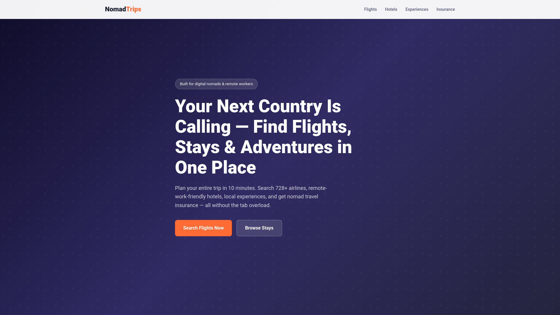 website screenshot of https://nomadtrips.pages.dev/