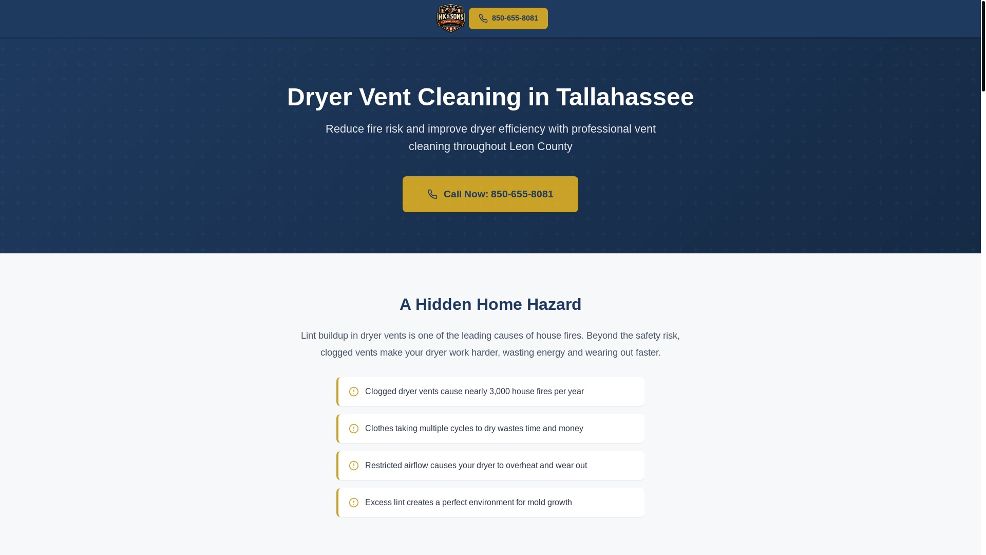 website screenshot of https://hksons-dryer-vent-cleaning.pages.dev/