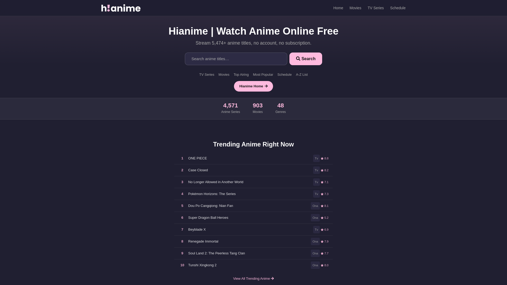 website screenshot of https://hianime.ms/