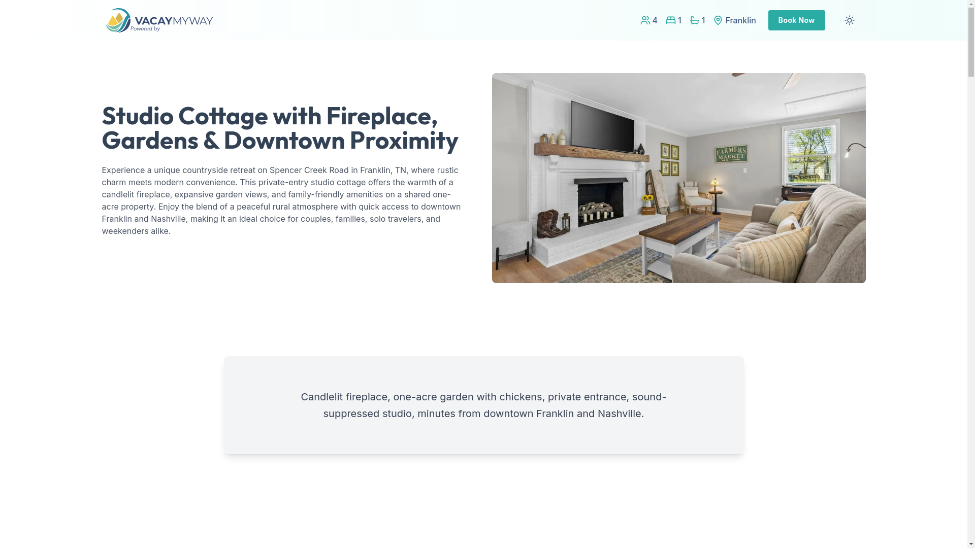 website screenshot of https://cozyfranklin.vacations/