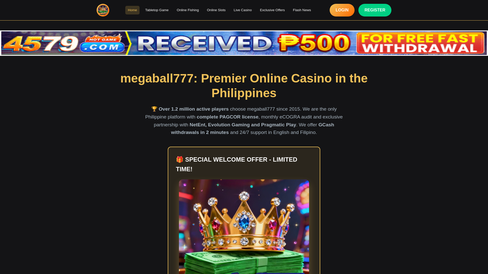 website screenshot of https://megaball777jl.com