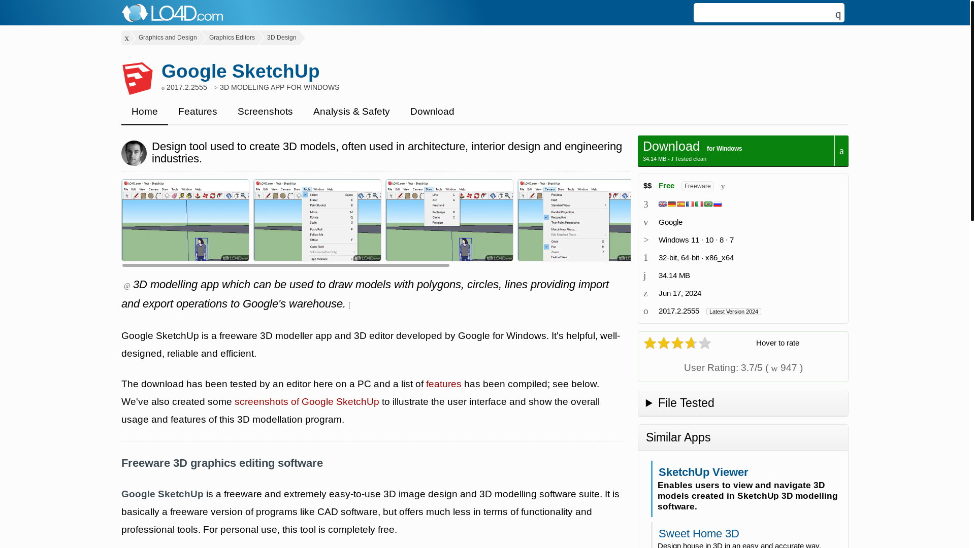 website screenshot of https://google-sketchup.en.lo4d.com/windows