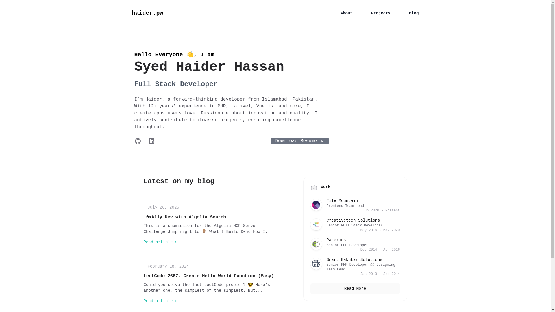 website screenshot of https://haideritx.pages.dev/