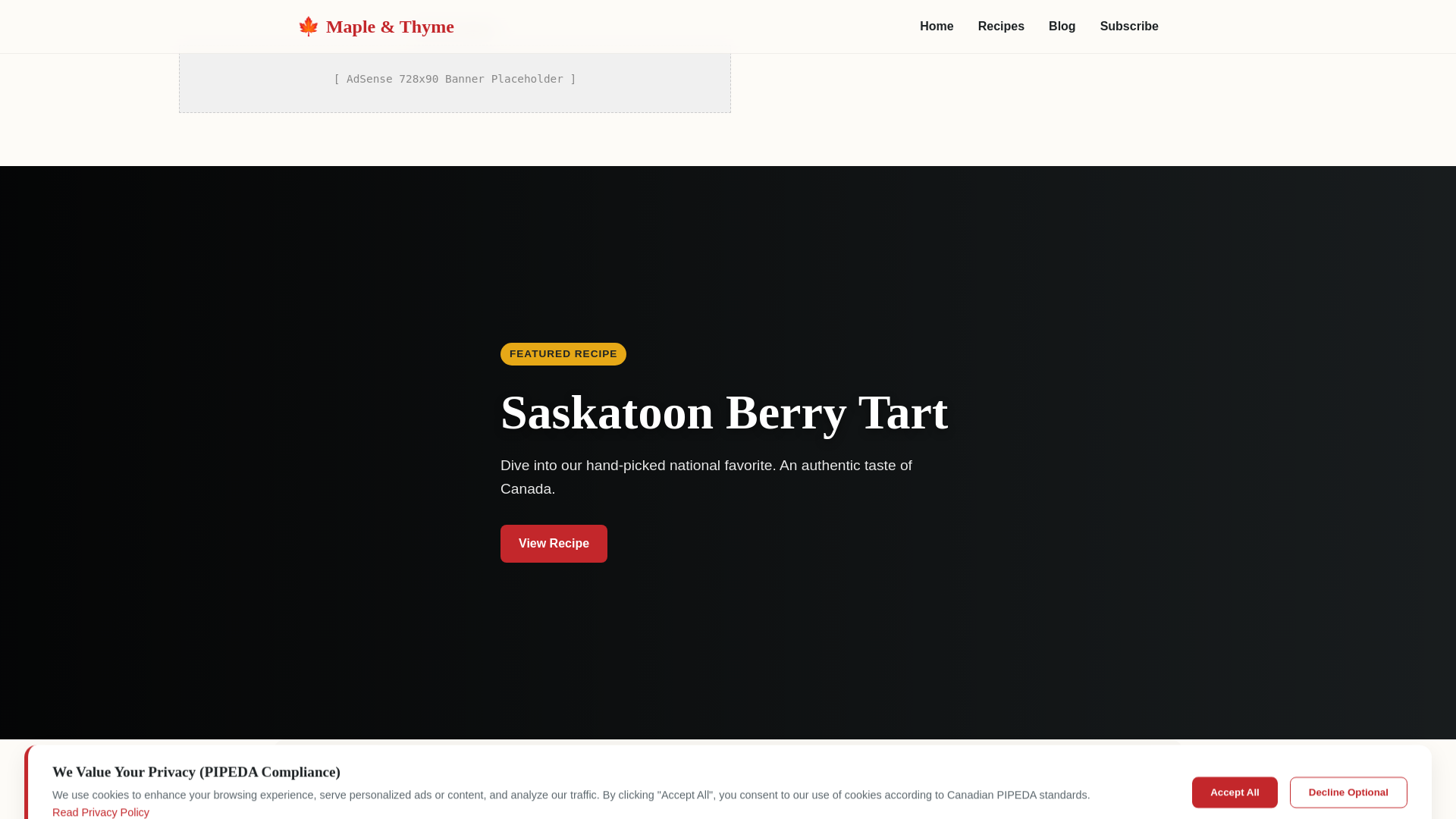 website screenshot of https://mapleandthyme.blog/