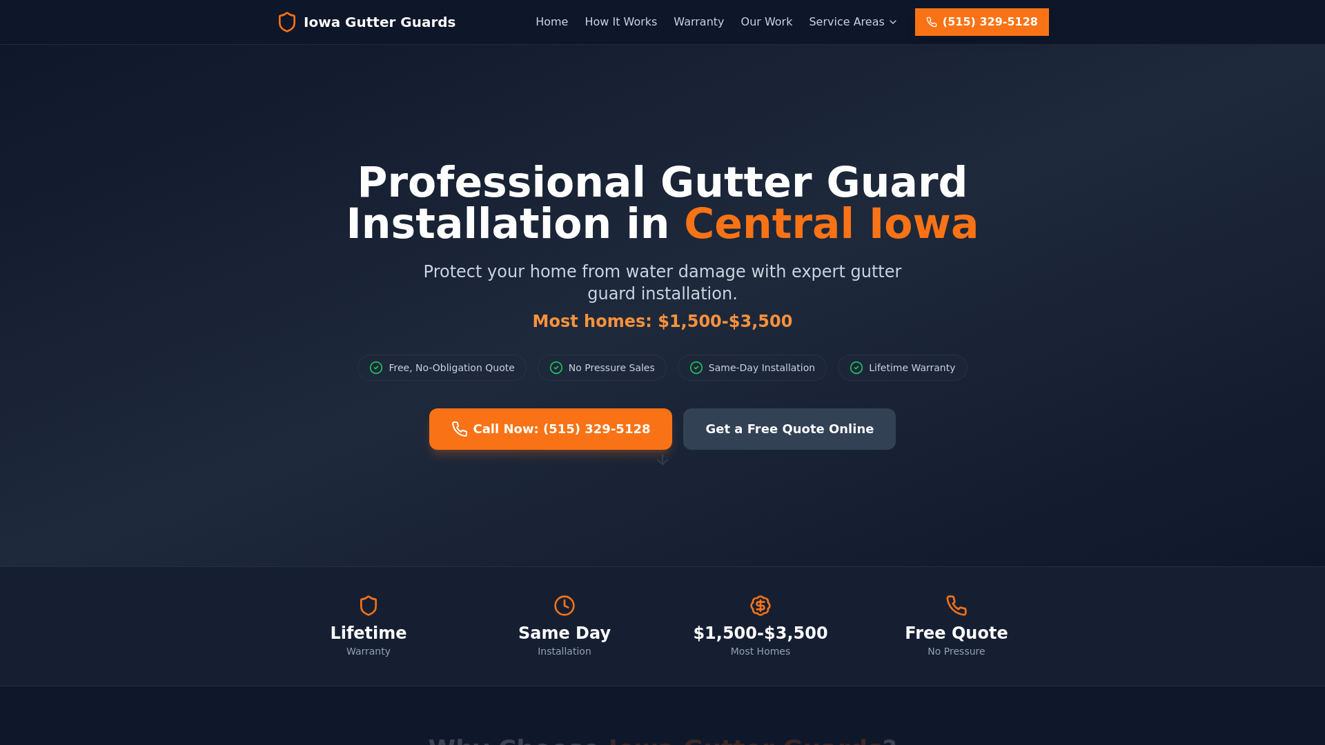 website screenshot of https://iowa-gutter-guards.pages.dev/