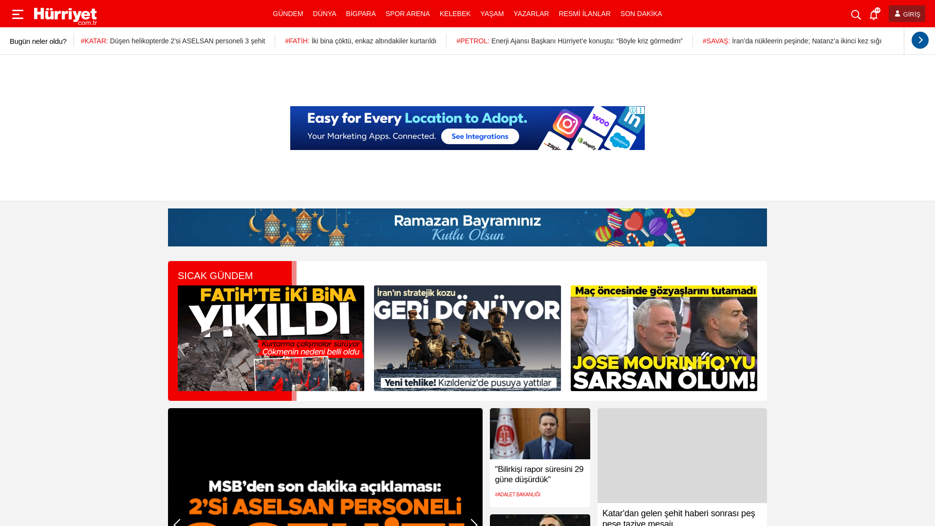 website screenshot of https://www.hurriyet.com.tr