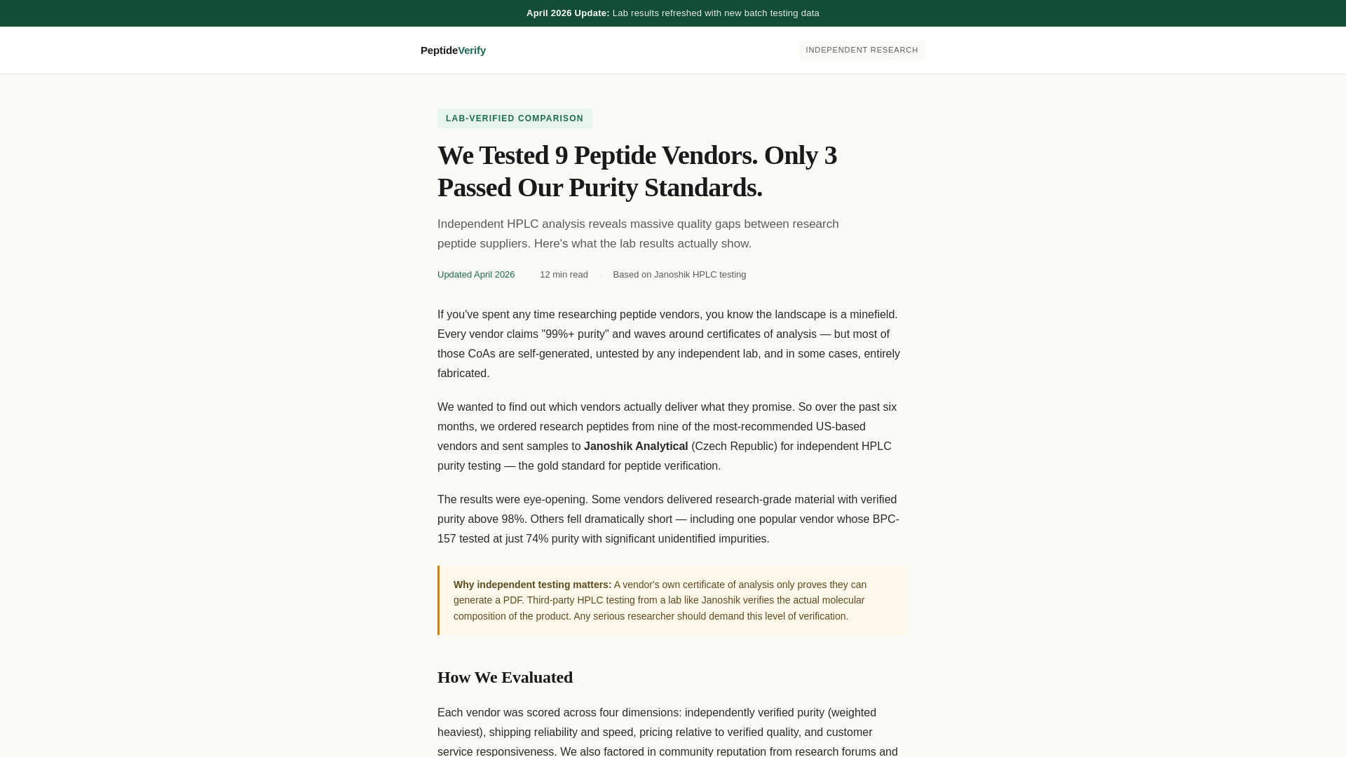 website screenshot of https://peptidereview.eu