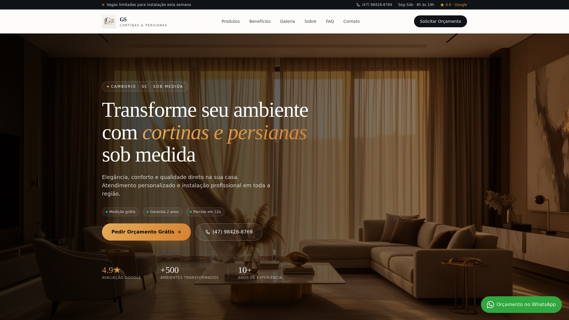 website screenshot of https://gscortinasepersianas.com.br/