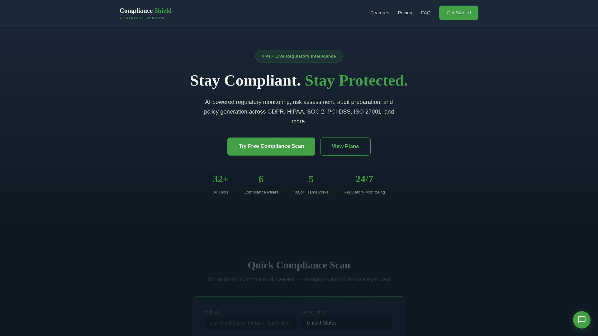 website screenshot of https://complianceshield.online/