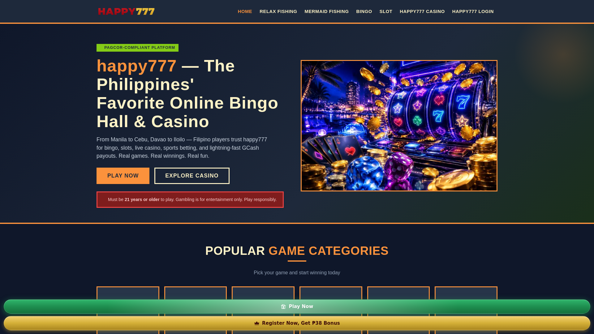 website screenshot of https://happy777.one/