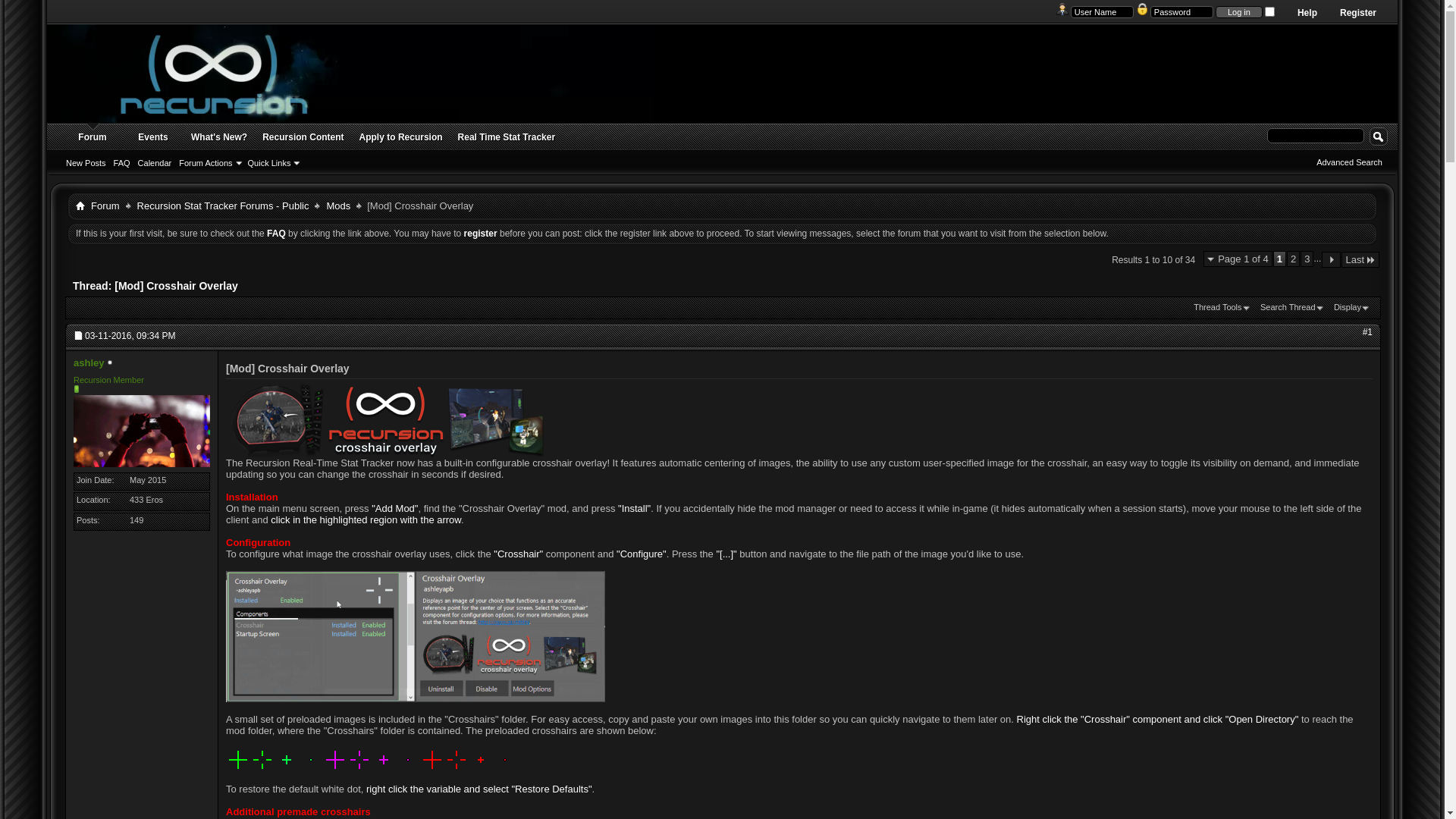 website screenshot of https://recursion.tk/showthread.php?3786-Mod-Crosshair-Overlay