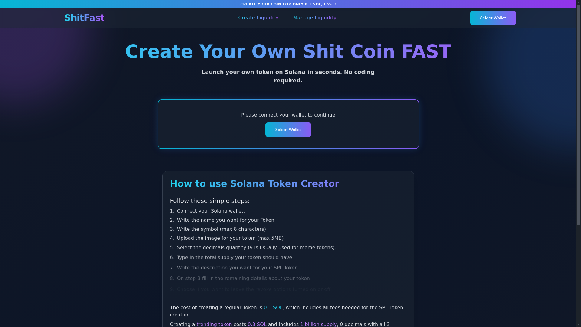 website screenshot of https://shitfastcoin.pages.dev/
