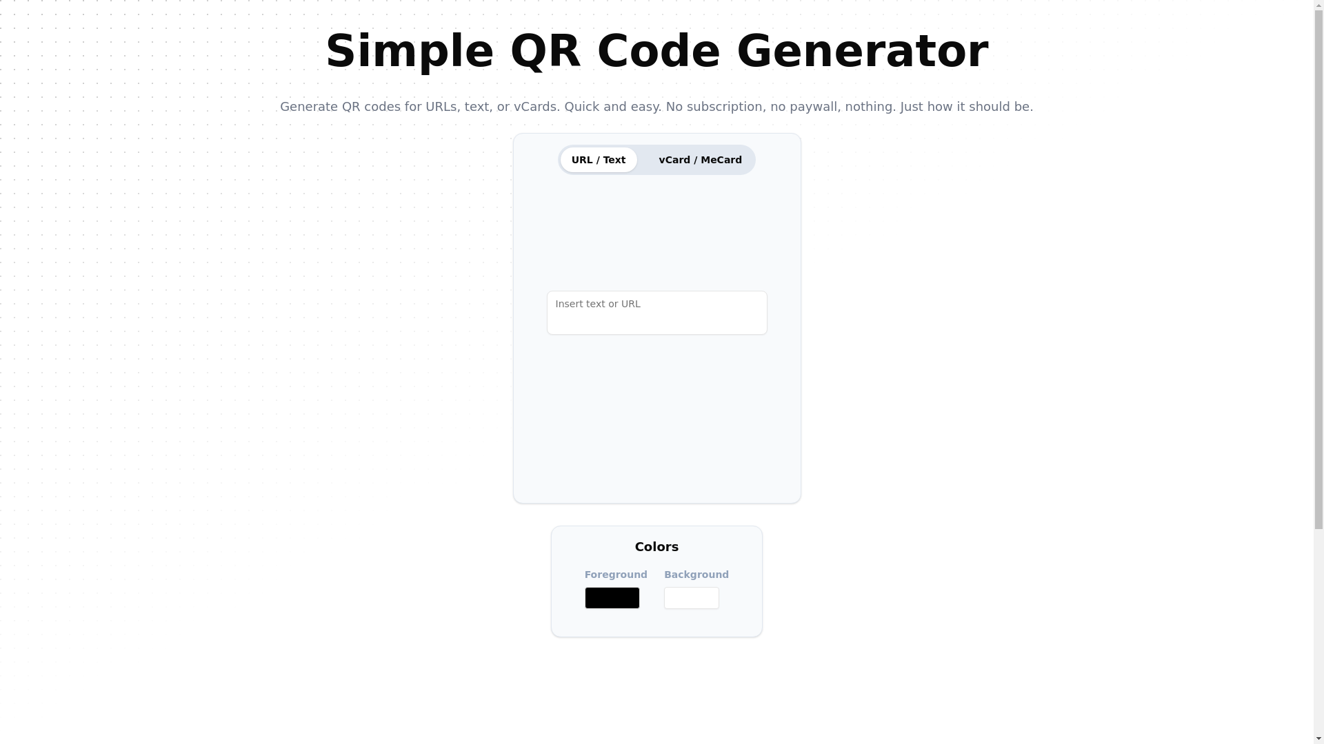 website screenshot of https://simpleqrcodes.app/