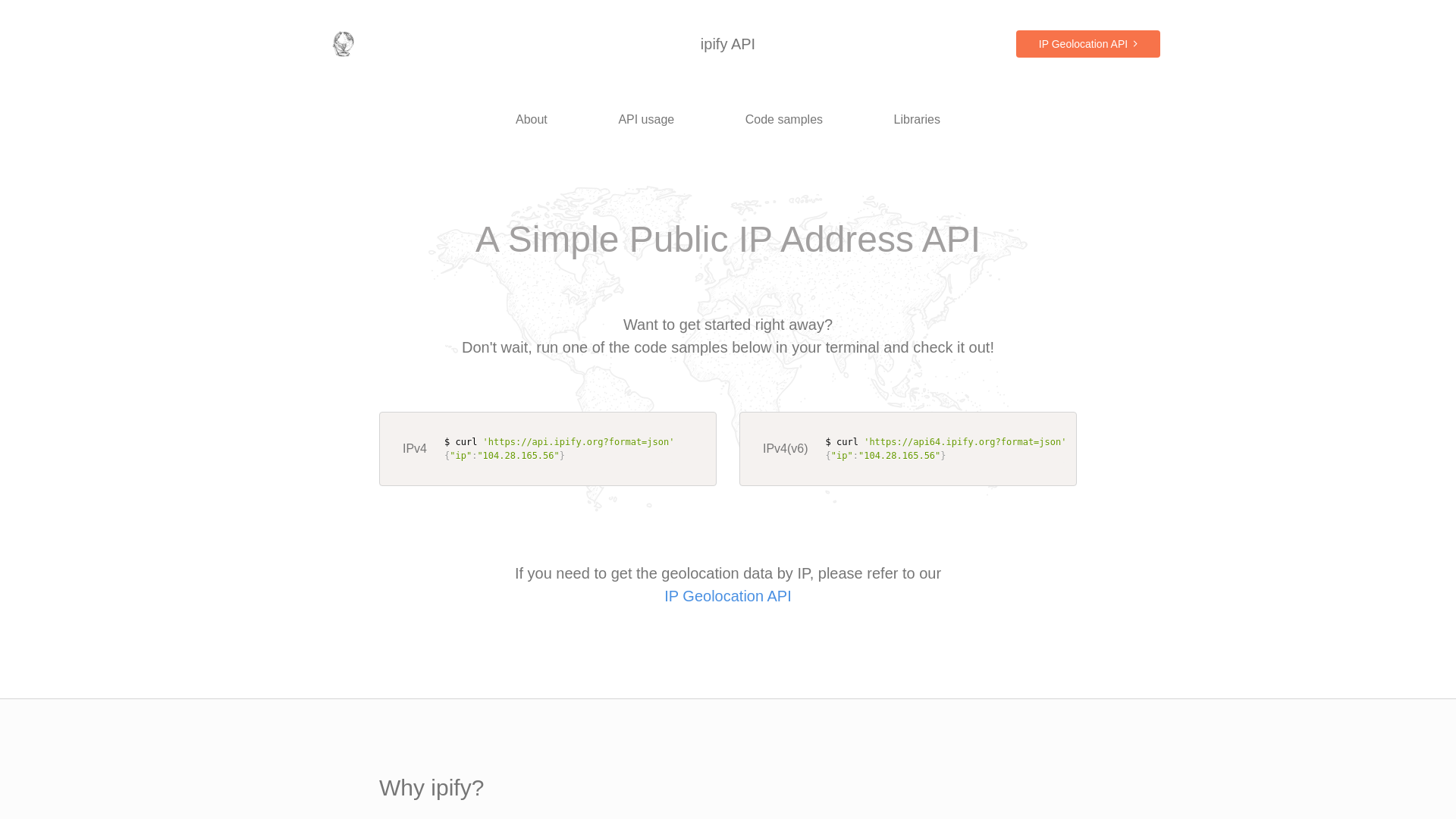 website screenshot of https://ipify.org