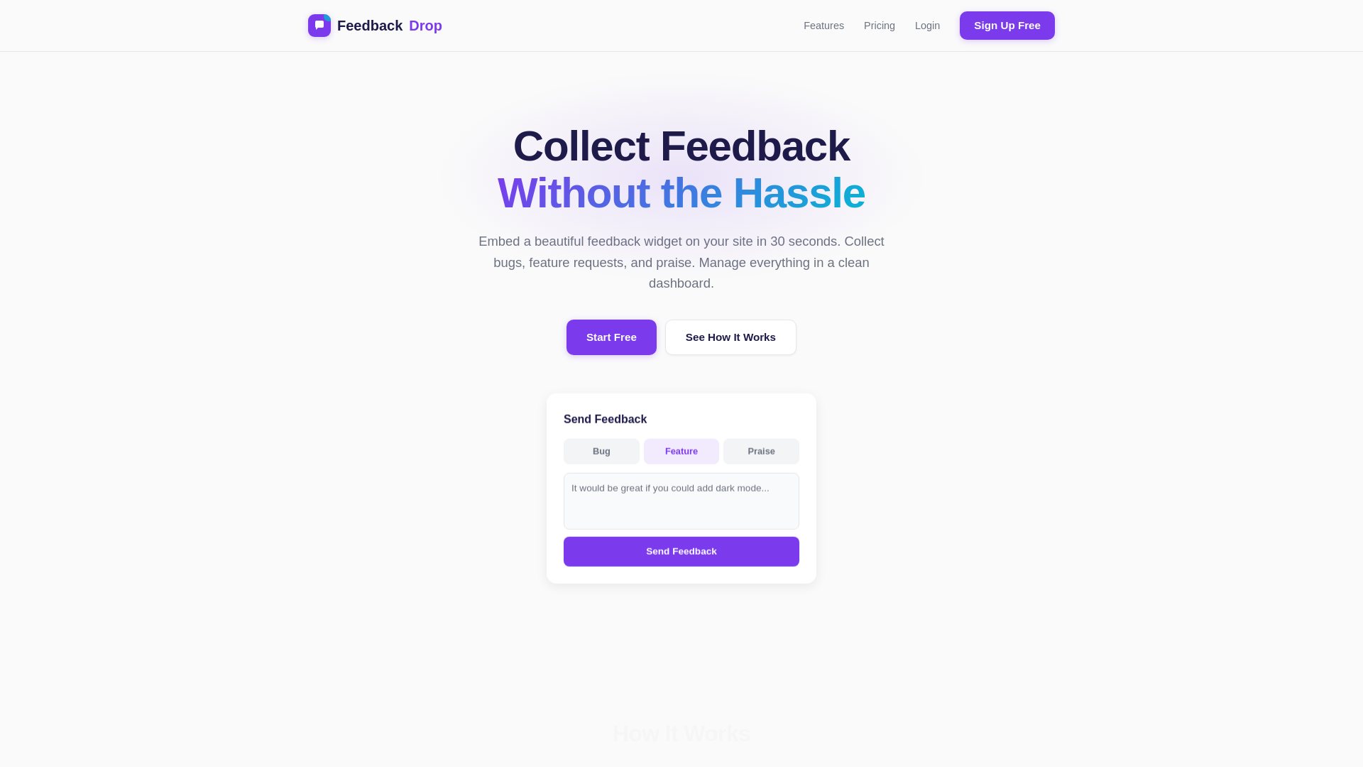 website screenshot of https://getfeedbackdrop.com