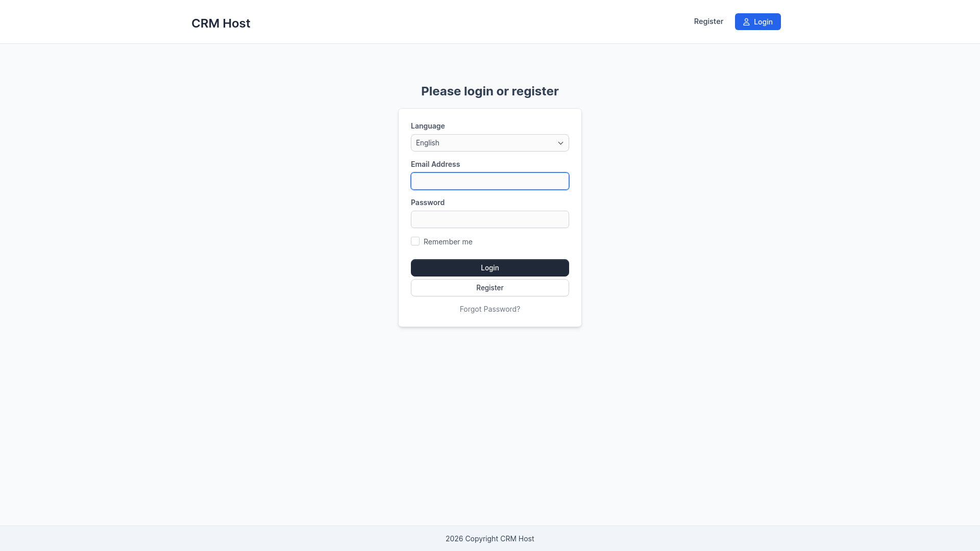 website screenshot of https://crmhost.in