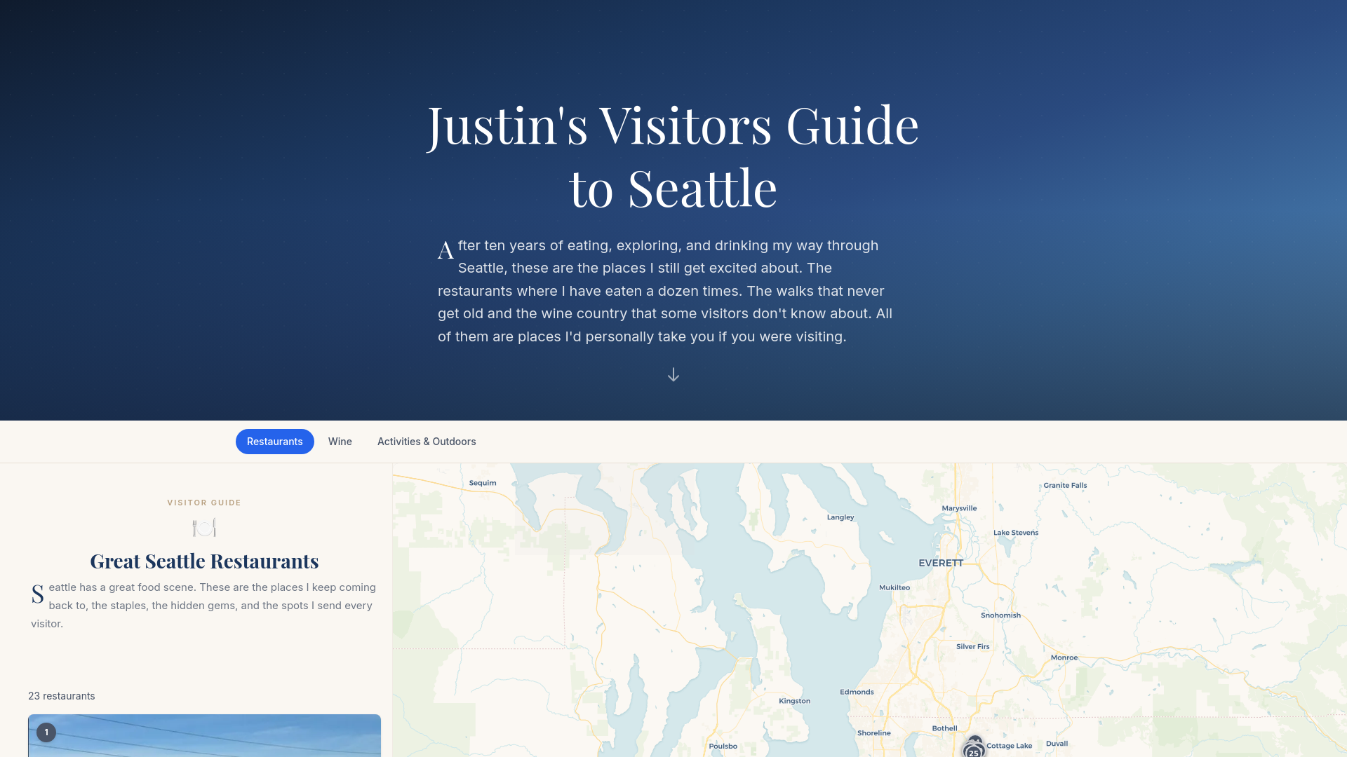 website screenshot of https://justinsguidetoseattle.com