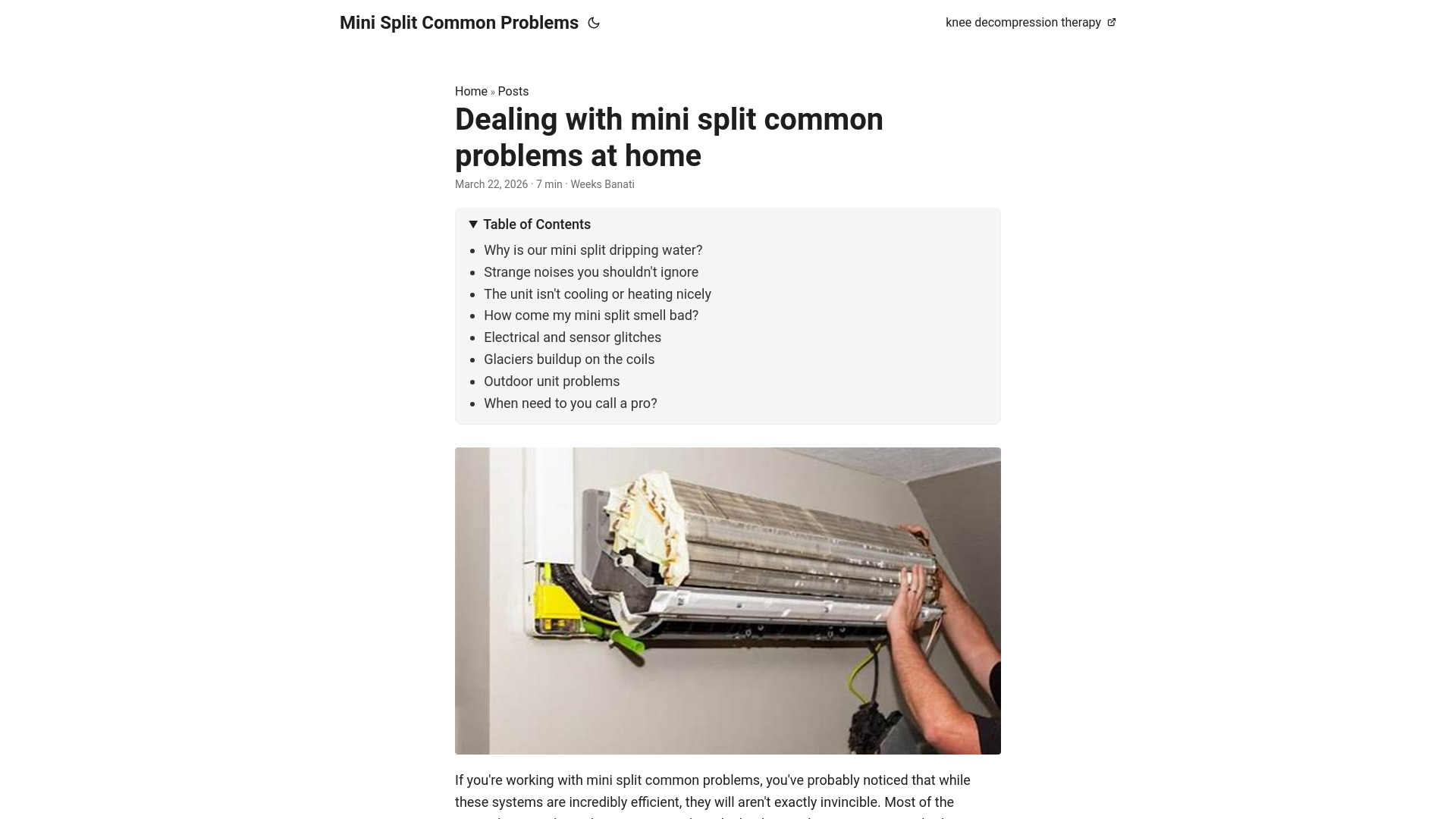 website screenshot of https://mini-split-common-problems.pages.dev/