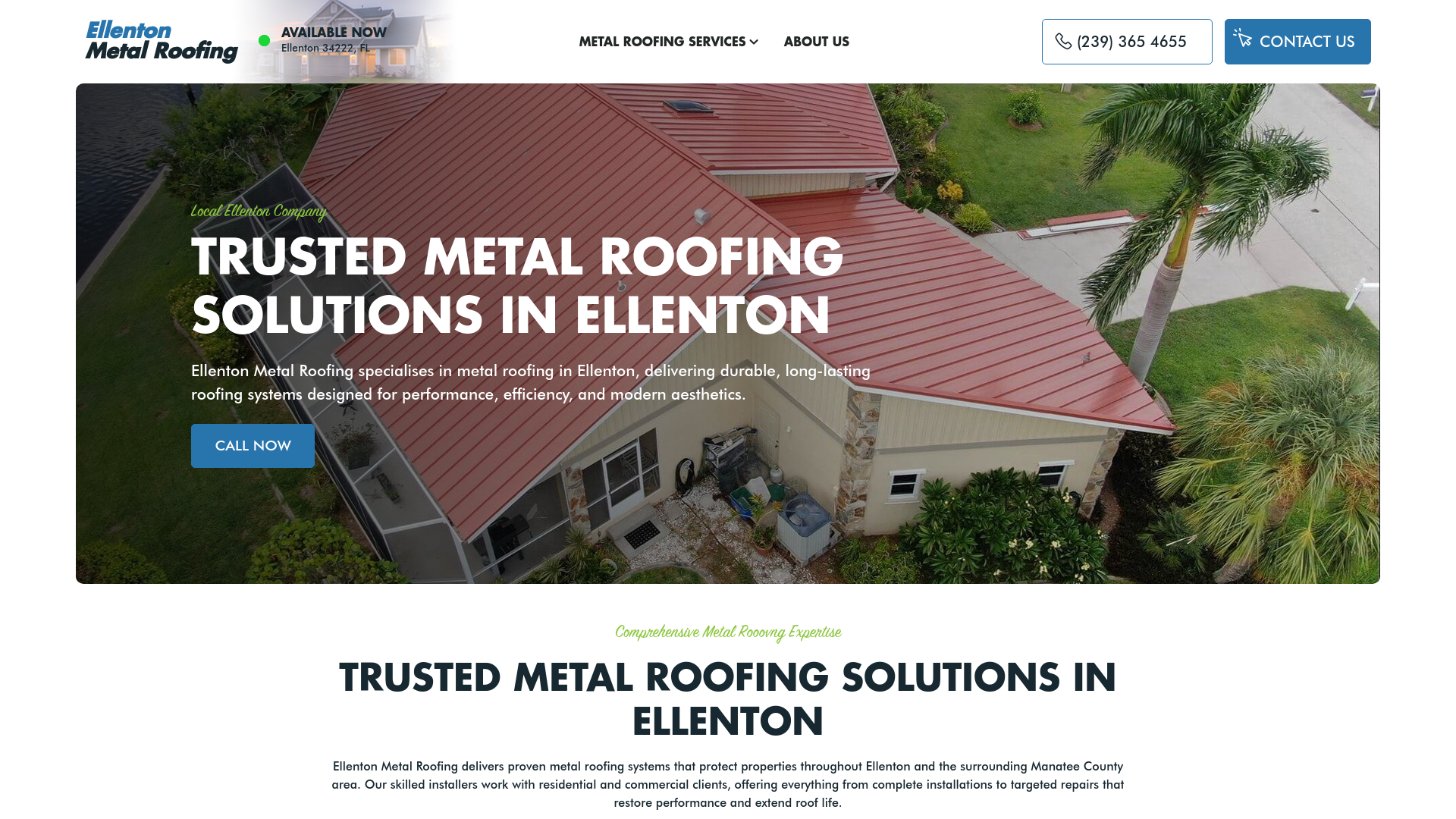 website screenshot of https://ellentonmetalroofing.com/