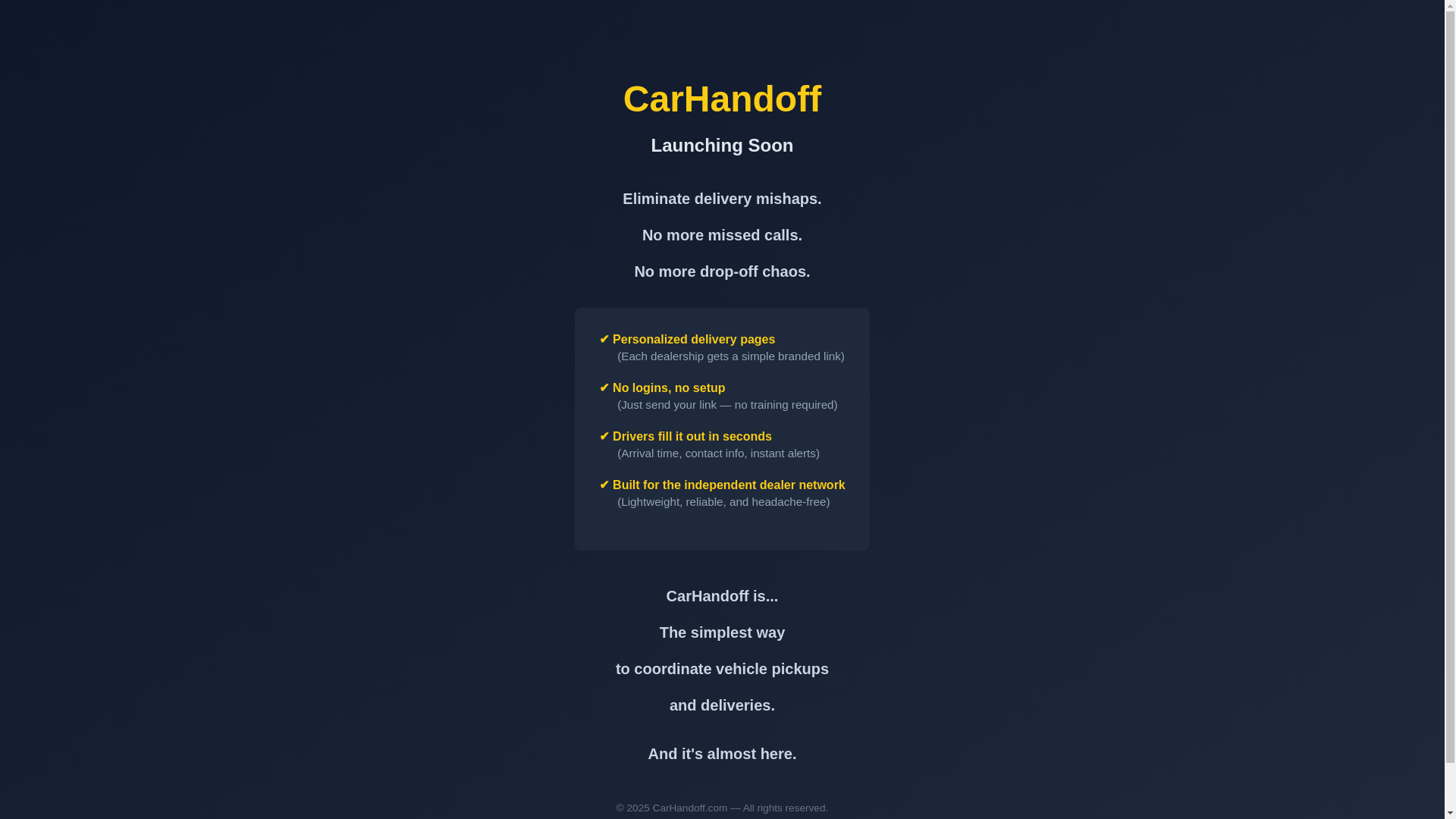 website screenshot of https://carhandoff.com/