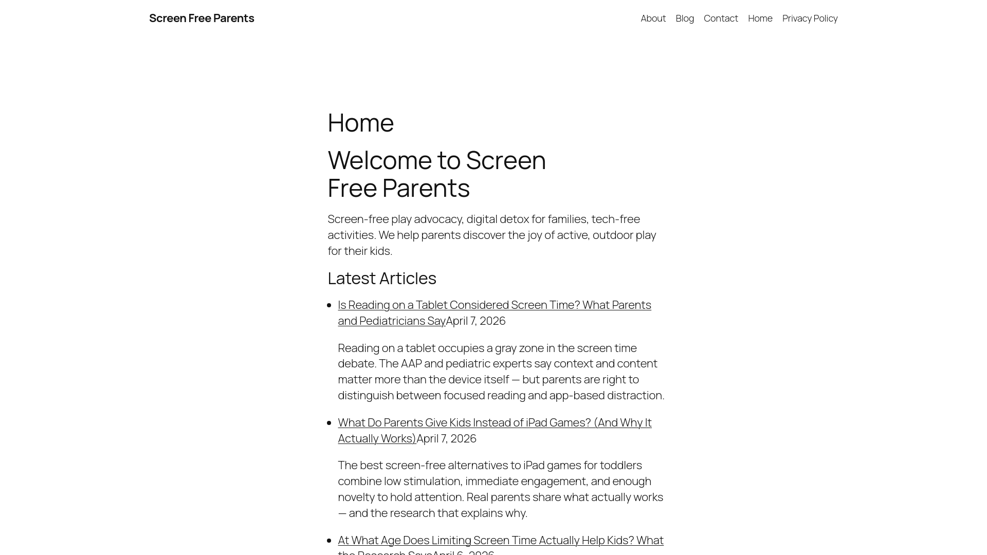 website screenshot of https://screenfreeparents.com