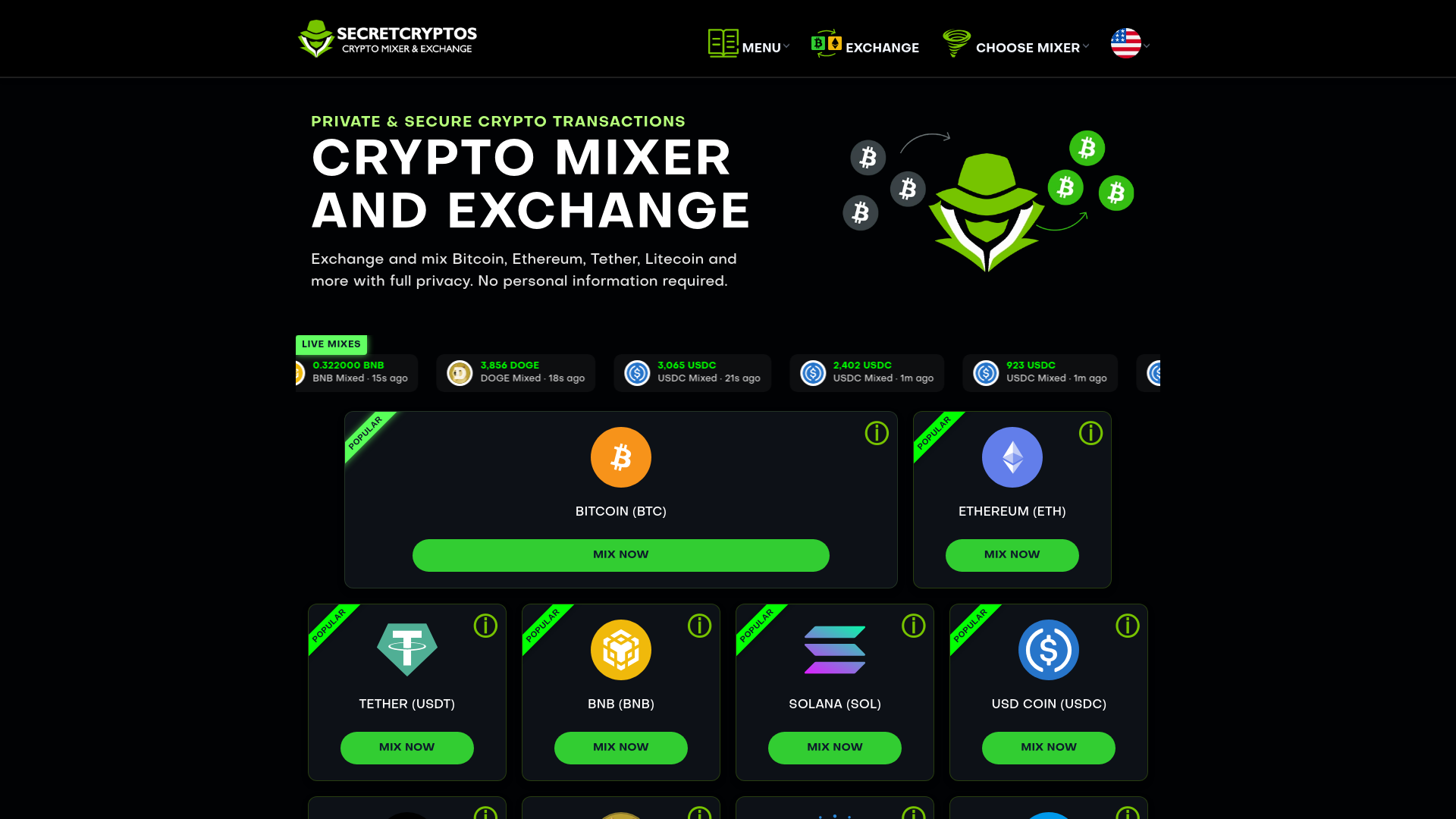 website screenshot of https://secretcryptos.com/