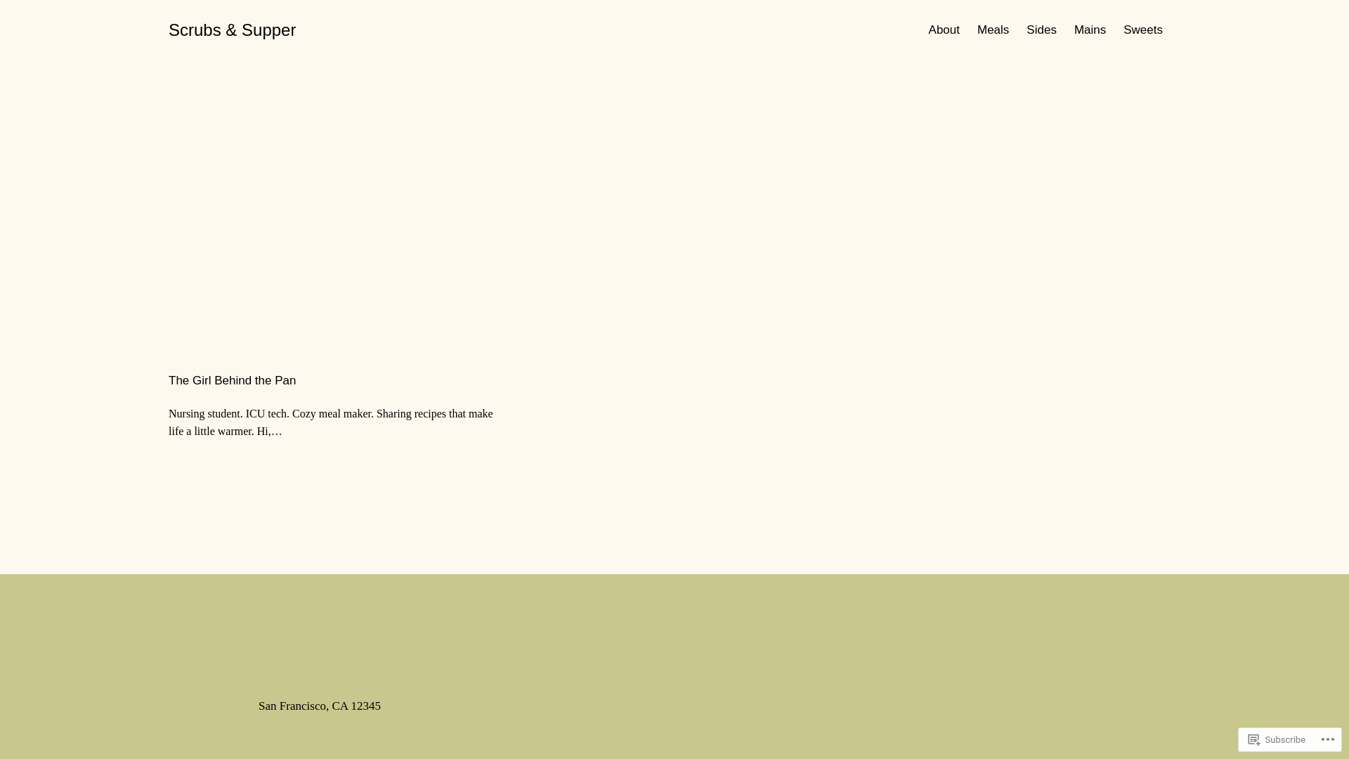 website screenshot of https://scrubsandsupper.com/