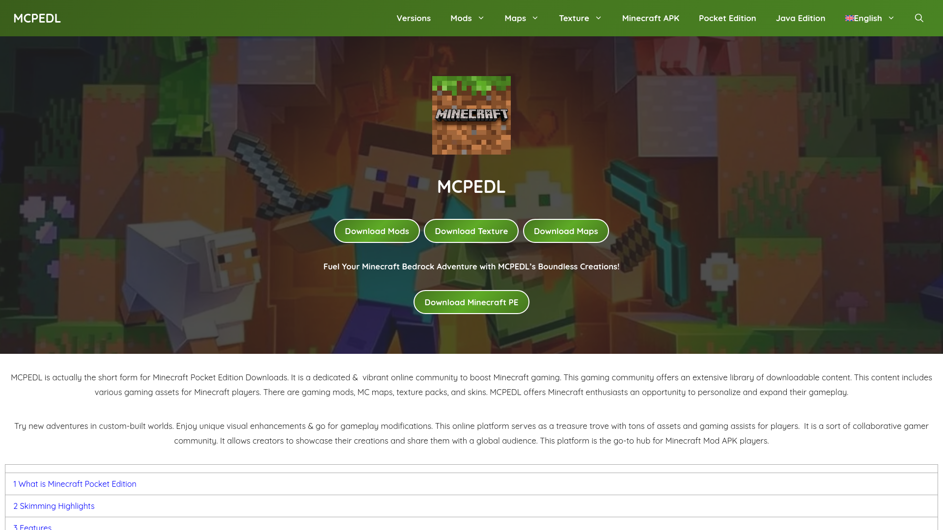 website screenshot of https://mcpedl.com.co/