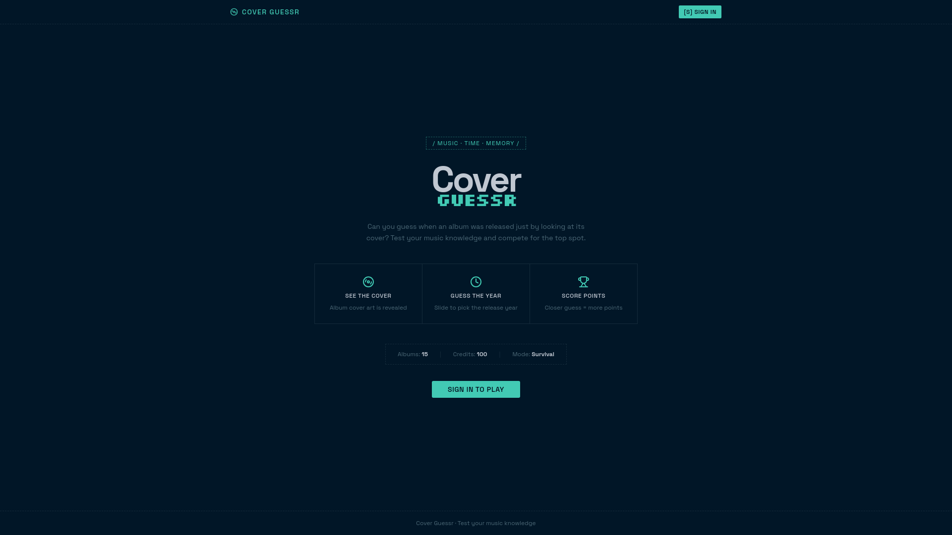 website screenshot of https://coverguessr.com/