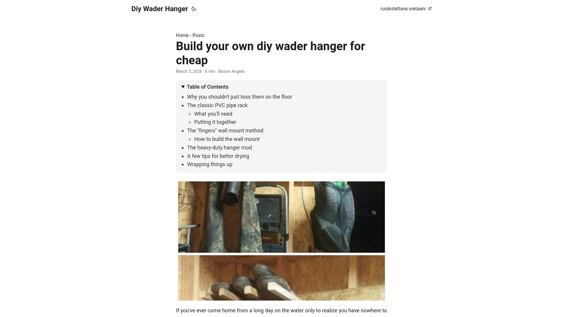 website screenshot of https://diy-wader-hanger.pages.dev/